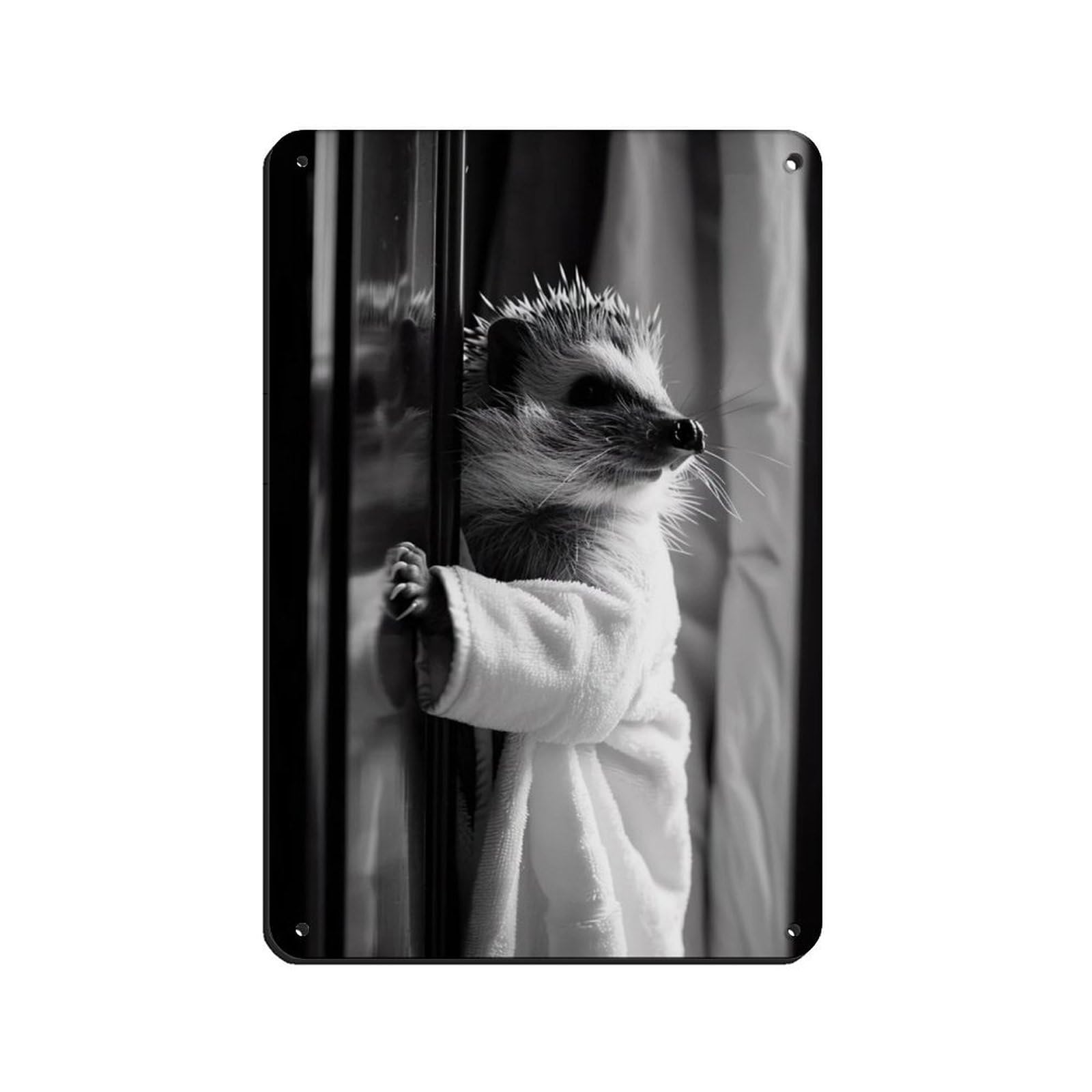 Lxwnze 20L X 30W Cm Hedgehog In A Bathrobe, Funny Bathroom Art Retro Poster Metal Tin Sign Chic Art Retro Iron Painting Bar People Cave Cafe Family Garage Poster Wall Decoration 8X12inch(20X30cm)