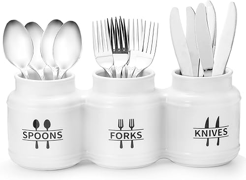 Fasmov Organizador de cubiertos de cerámica, organizador de cubiertos de cerámica, organizador de cubiertos, organizador de cubiertos, organizador