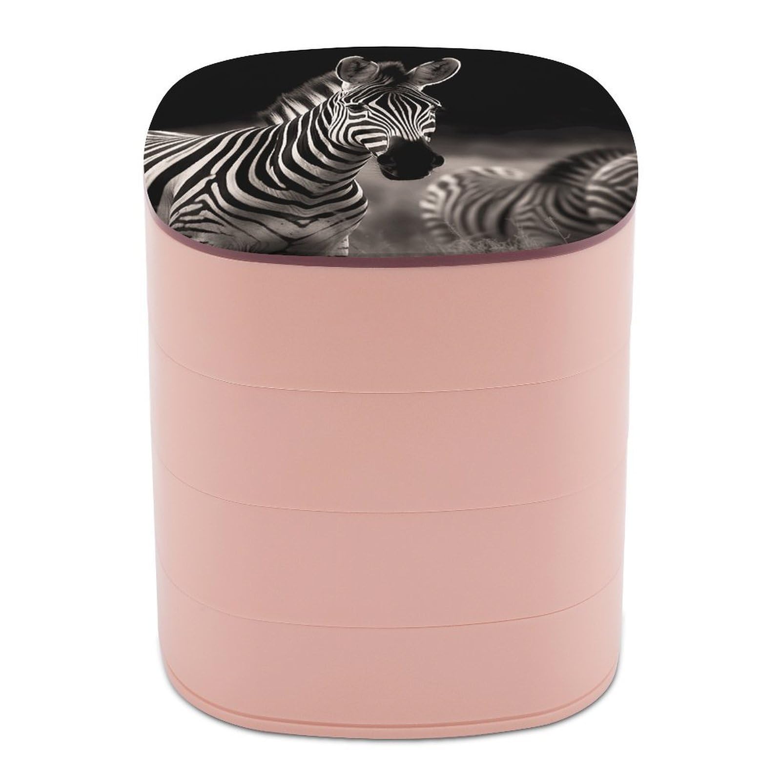 VstaDank Wild Animals Zebra Jewelry Box with Mirror Travel Small Jewelry Case for Women 4-Layer Rotatable Jewelry Organizer Storage Box Portable Jewelry Storage Case for Rings Earrings
