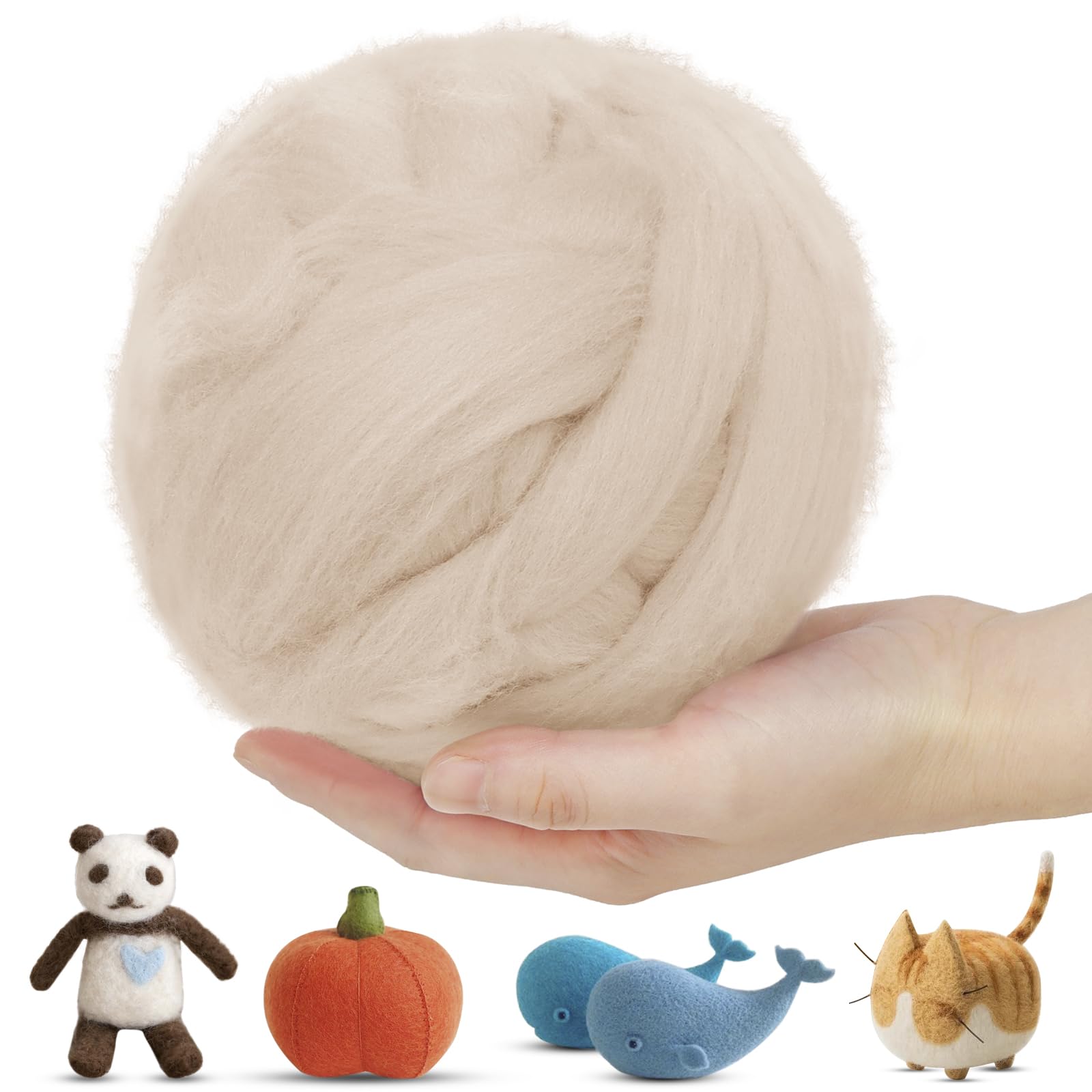 LEREATI Wool Roving for Needle Felting, 200g Felting Wool Yarn Needle Felt Wool Chunky Yarn, Core Wool for Needle Felting, Hand Spinning, Wet Felting, DIY Handcrafts (Flesh Pink)