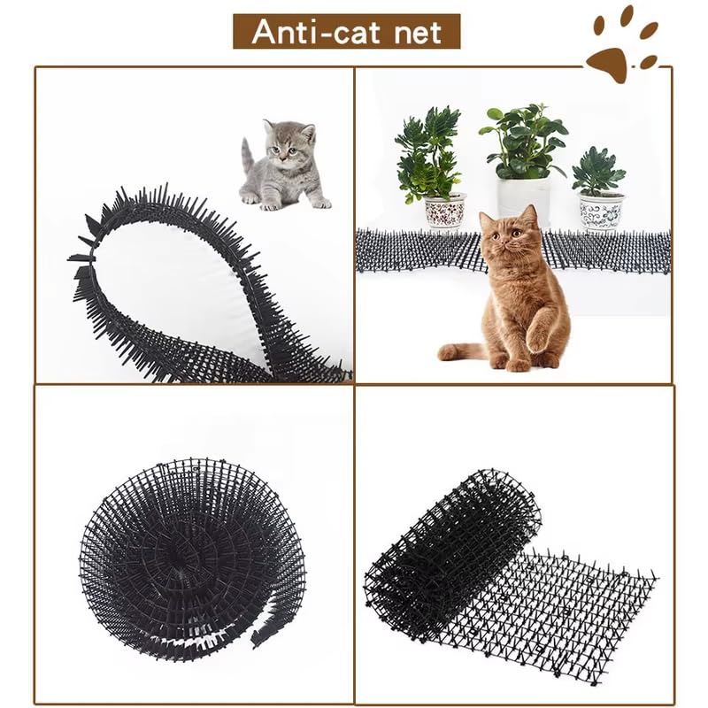 Tappetino Repellente per Gatti,400 x 30 cm, anti punte, repellente per gatti, cani, volpi, deterrenti per scavare cani da giardino, gatti, volpi Repellente con 8 Picchetti di Fissaggio Barriera Intern