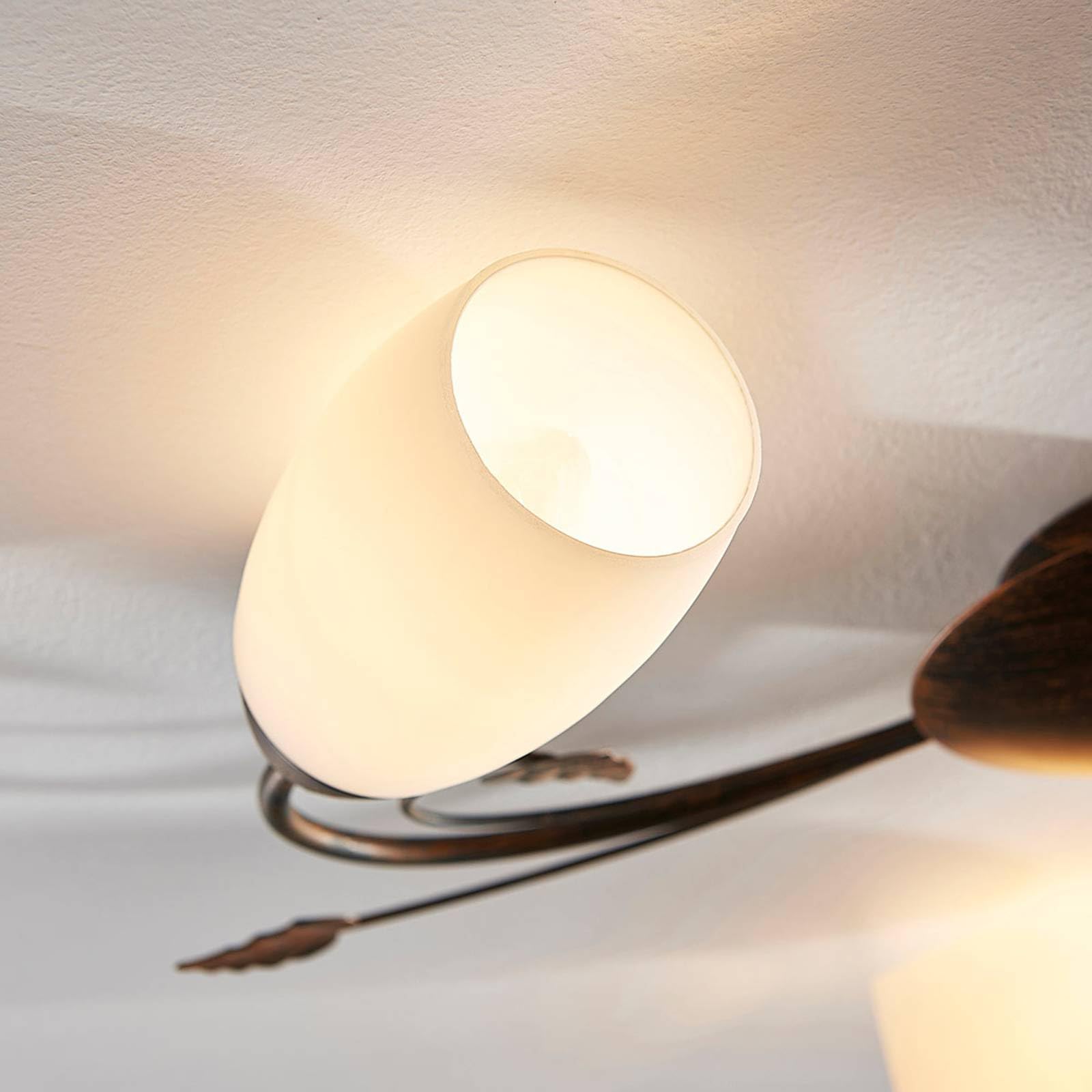 Lindby Glas Deckenlampe Florentiner Stil, Deckenstrahler Landhaus schwarz gold gebürstet ohne Leuchtmittel Deckenleuchte Küche Wohnzimmer Esszimmer