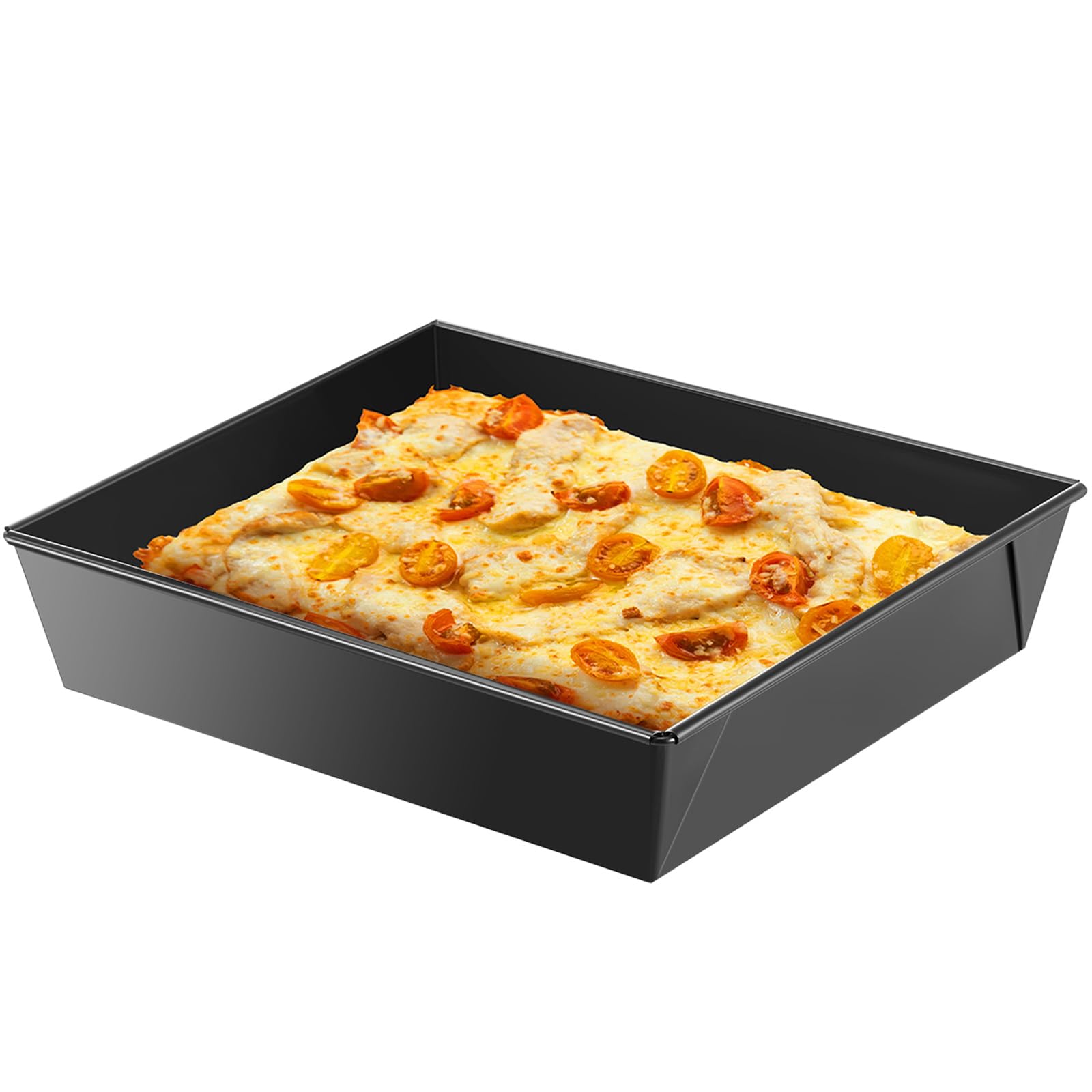 1 Pcs Detroit Style Pizza Pan 10 x 8 x 2.4 Inch Non Stick Rectangle Deep Pizza Pans Pre Seasoned Sicilian Style Pan Dish Bakeware Kitchenware (Black)