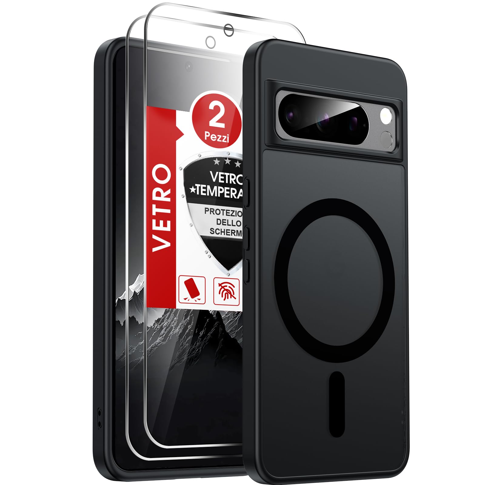 LeYi Cover Magnetica per Google Pixel 8 Pro con 2 Vetro Temperato(Nero) | Custodia per Pixel 8Pro Traslucida Opaca Anti-Impronte Resistente ai Graffi Paraurti in TPU Antiurto Protettiva Case