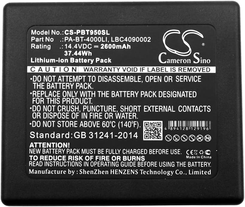 CS CF Replacement Battery for P touch P 950 NW RuggedJet RJ , PA-BB-001, PA-BB-002, PT-D800W, PT-E800T/TK, PT-E850TKW, PTP900W, PT-P900W, PTP950NW, PT-P950NW, RJ 4040 TD 2130 NHC, (2600mAh / 37.44Wh)