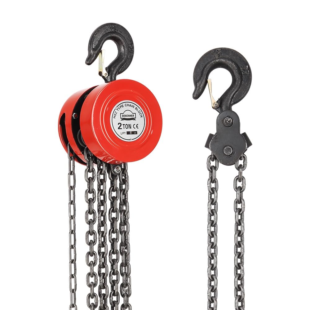 Handkettenzug mit Schwerlasthaken DEWINNER, robust, Seilwinde, 2 Tonnen, 6 m max. Hubkraft, Rot(2 Tonne 6 m)