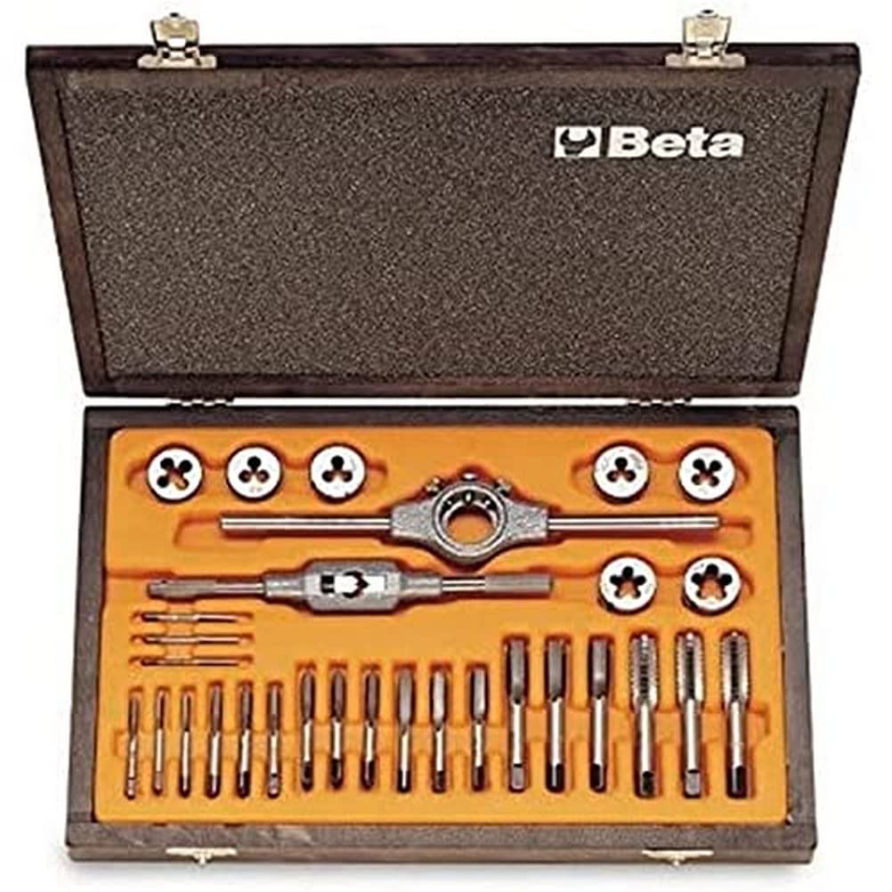 Beta 446/C30 - Assortimento di maschi e filiere con accessori in acciaio al cromo filettatura metrica in cassetta di legno