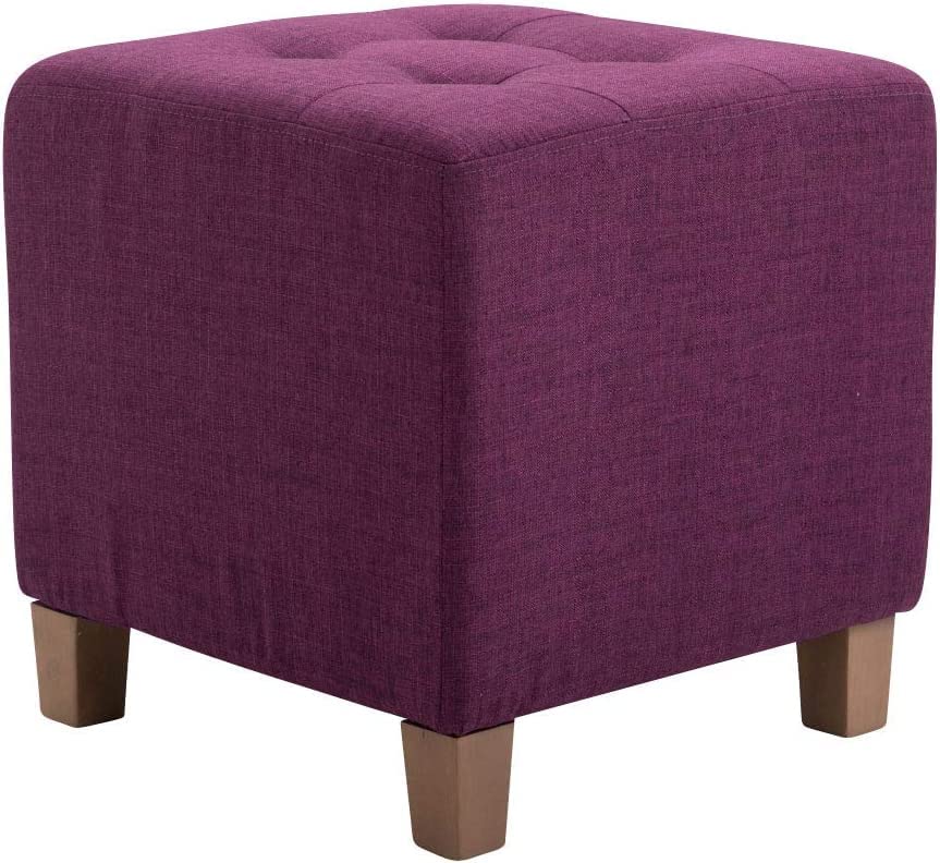 Image of Pouffes Bench Seating Stool for Living Room Office Patio Kitchen Bench Puffy Wooden Mudda Ottoman Stools Set of 2 Footrest Stool Pouf.(Purple)