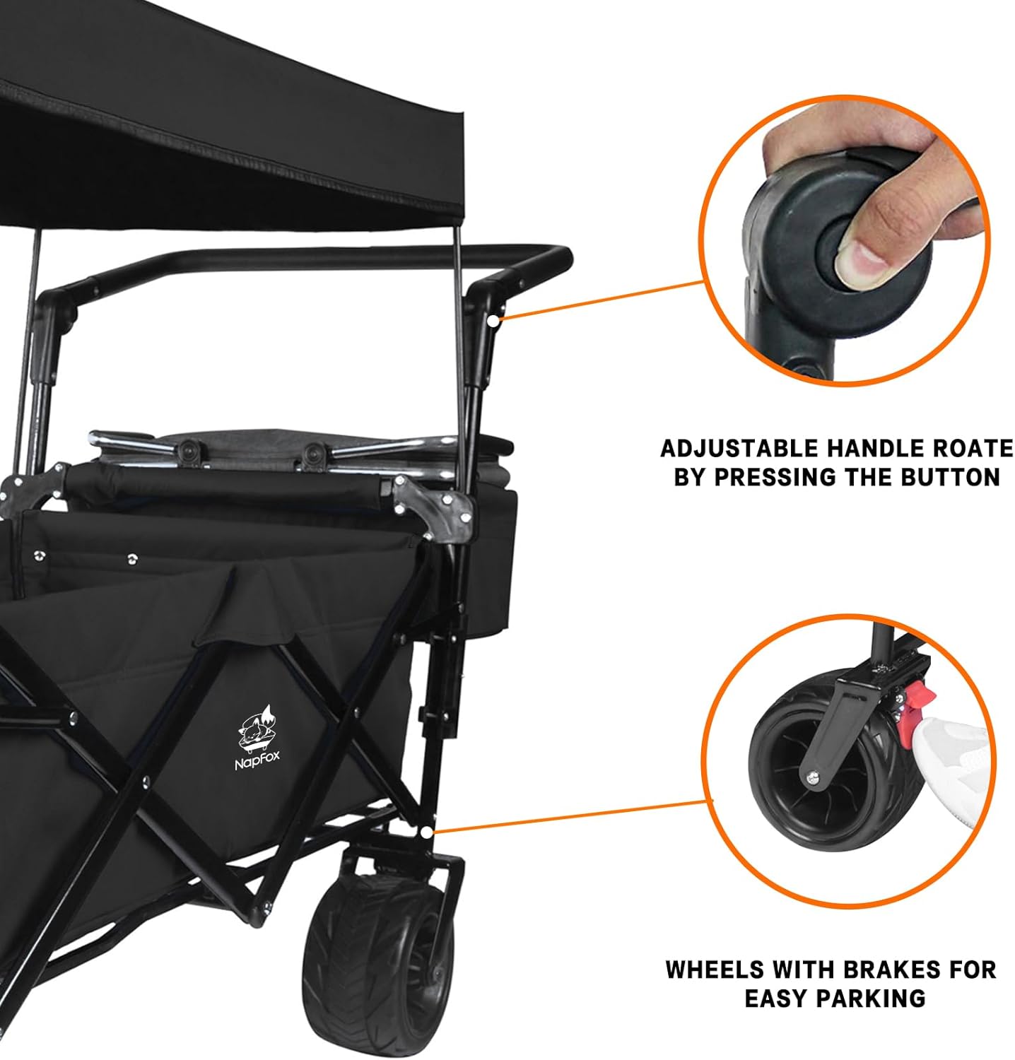 Foldable Wagon with Removable Canopy & Cooler Bag - Heavy Duty Collapsible Wagon Utility Cart with 4" All-Terrain Wheels for Camping, Beach, Garden