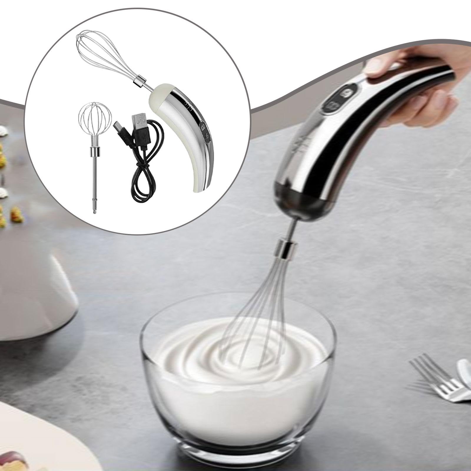 LOVIVER Batidora de Mano eléctrica inalámbrica con espumador de Leche, Multifuncional, con 5 velocidades Ajustables, Ideal para Hornear Pasteles y Preparar, Blanco Plateado