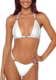 Women Bikini Set Two Piece Swimsuit Sexy Thong Bathing Suit Halter Triangle Tops Cheeky Bikini