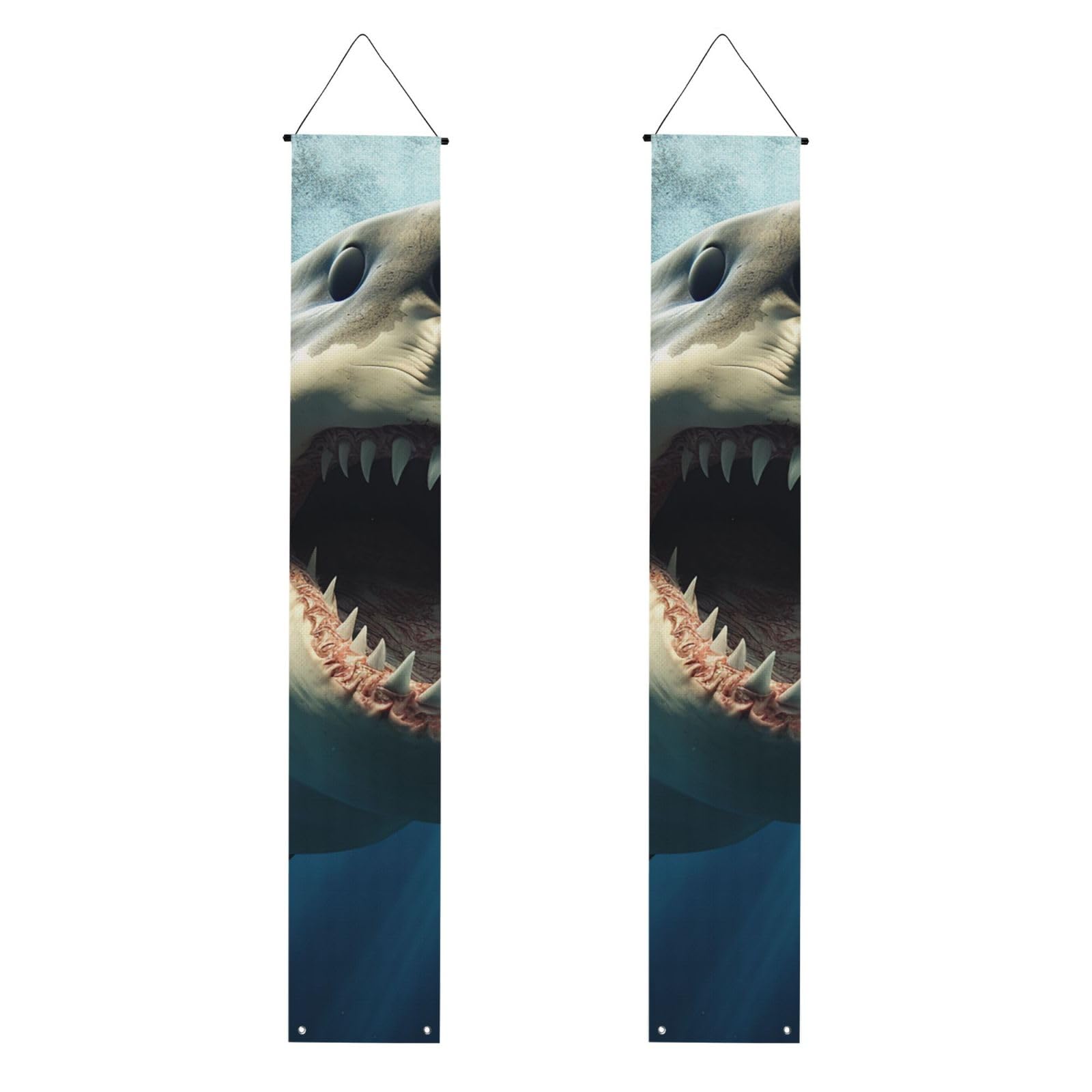 Shark Mouth Porch Banner 2PCS, Summer Hanging Flag Party Porch Sign Front Door Hanging Decorations for Indoor Outdoor Holiday Yard Decor Wall Backdrop 71 x 12 Inch