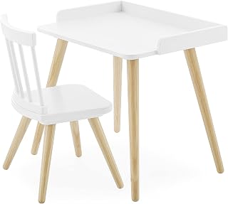 Delta Children Essex Kids' Desk & Chair Set-Greenguard Gold Certified-Ideal for Arts & Crafts, Snack Time, Studying-for Ages 4 Years+, Bianca White/Natural