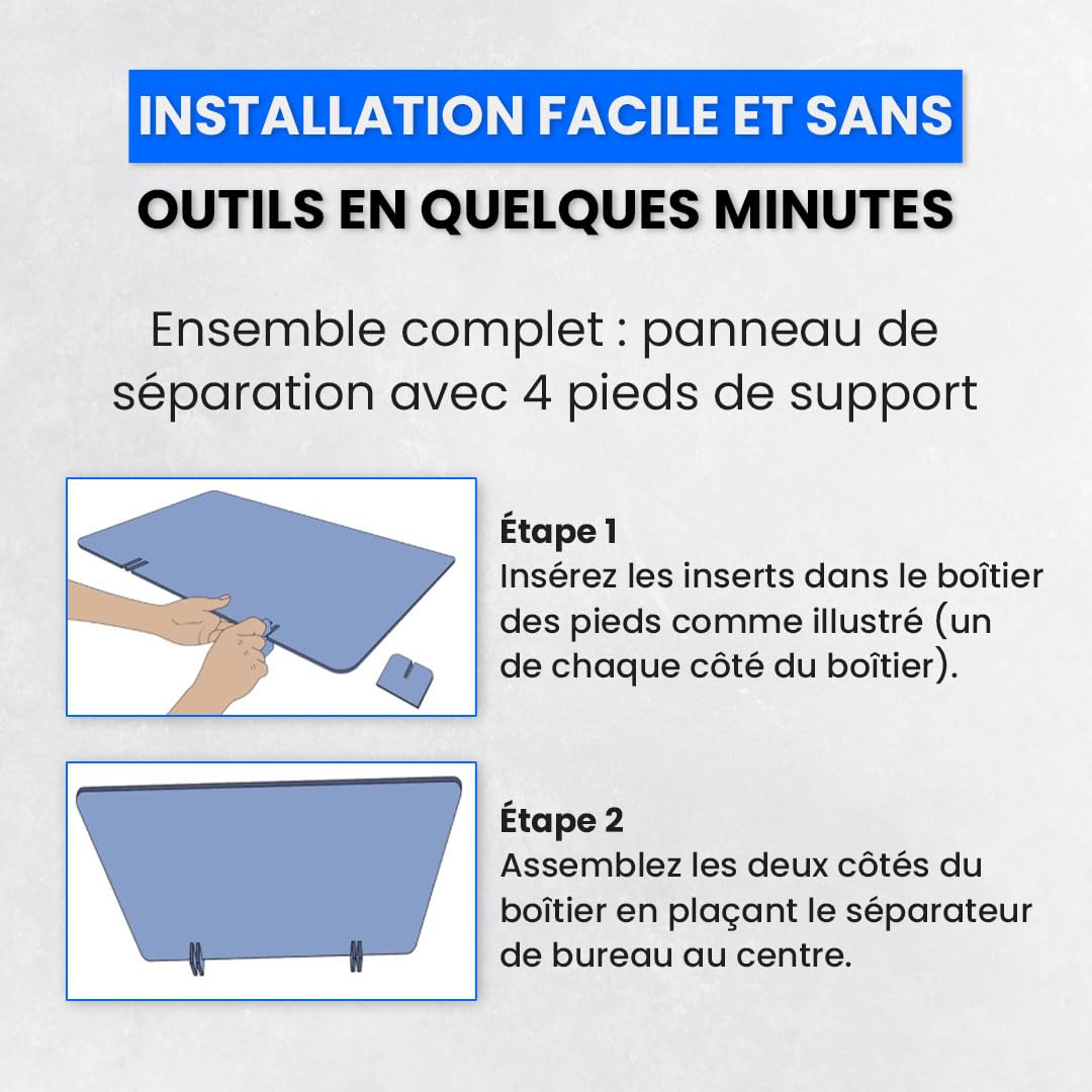 Cloison de bureau ReFind. Réduction acoustique du bruit et écran de confidentialité pour l'espace de travail. Organisateur de bureau autonome. Pour bureau, école et télétravail. [50cm x 80cm]