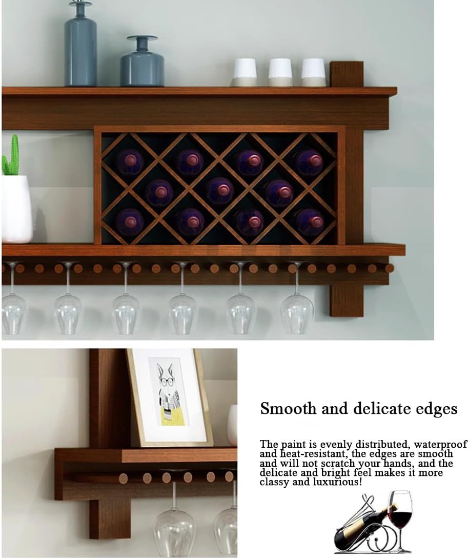 Wine Rack Wall Mounted Wooden Wine Holder Shelf w/Storage Shelves