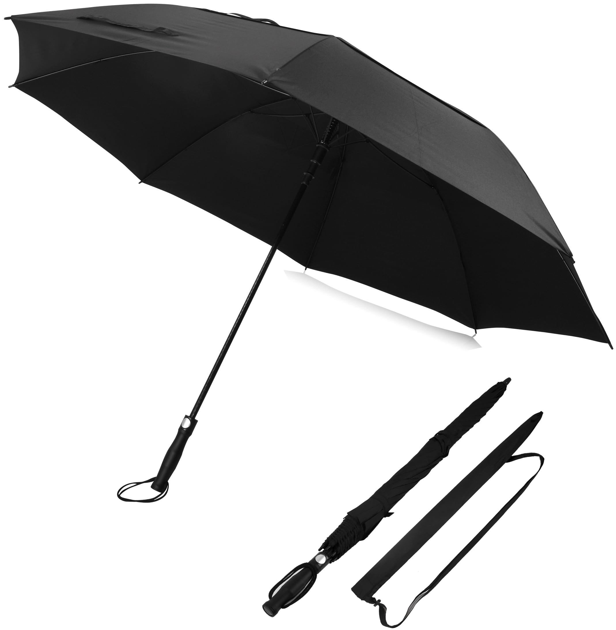 XXXL Regenschirm für 2 Personen Ø150 cm - Großer Golf Regenschirm Schwarz Sturmfest, Stabiler Griff, Ohne Aufdruck - Familienregenschirm