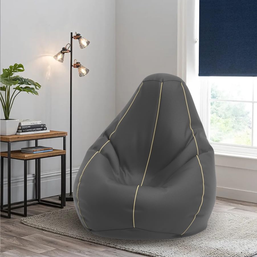 Bean Bag Chair Cover | Size: 4XL | Color: Dark-Grey Cream | Without Beans | Premium Leatherette Cover (CMFYPPNG1578)-image-35