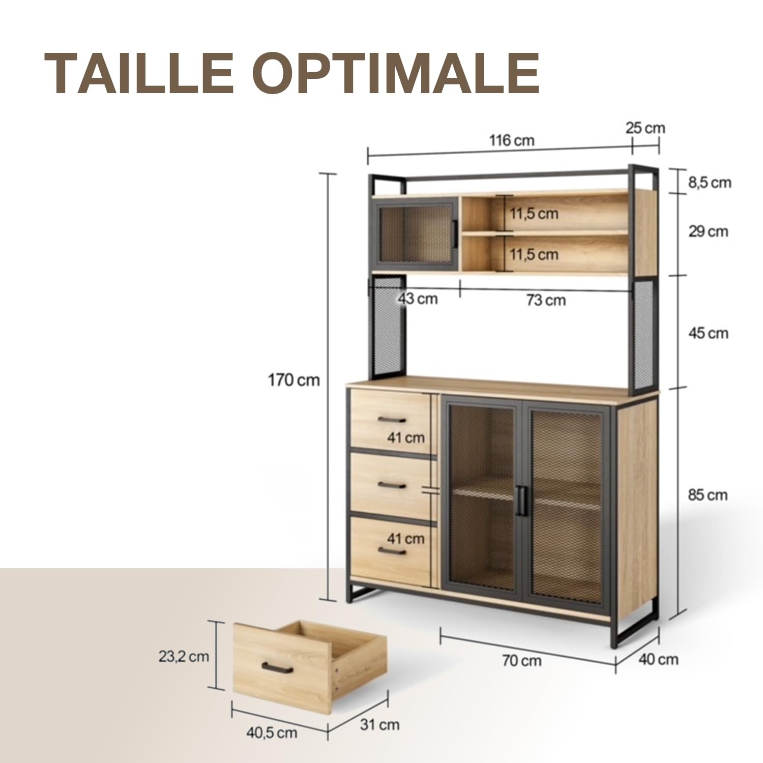 CATAVANA - Buffet Multifonctionnel 116 x 40 x 170 cm - Design Moderne pour Cuisine, Salon ou Bureau - Meuble de 3 Portes et 3 Tiroirs pour un Rangement Optimal de Vos Ustensiles, Livres et Décorations