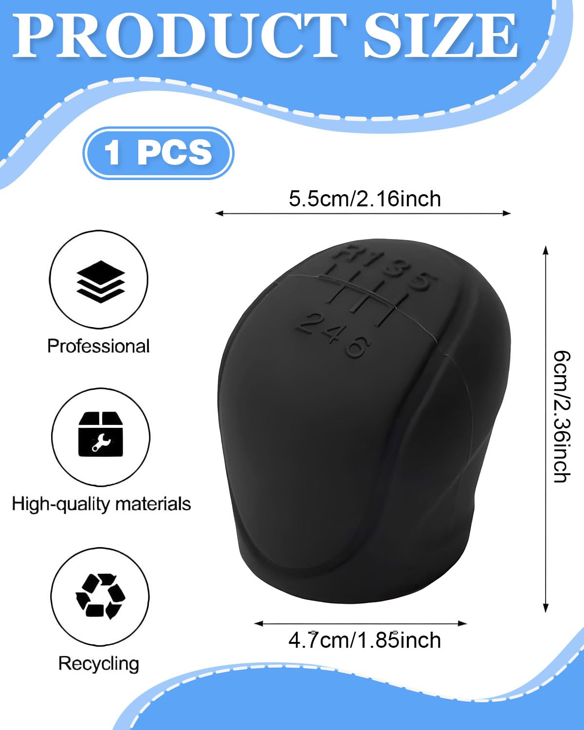 CULEB Funda universal para palanca de cambios de coche, Cubierta de Perilla de palanca de Marchas, protector de pomo adherente, Funda palanca de cambios, Silicona, Universal, Negro, 6 Marchas - 3