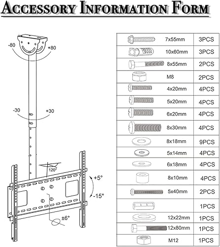 Miniatura 8 de Soporte de techo para TV que se adapta a la mayoría de televisores de pantalla plana LED, LCD OLED de 32 a 70 pulgadas, soporte de pared universal,