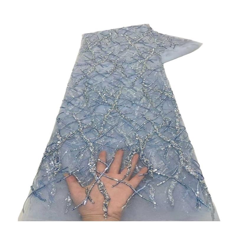 5 jardów ręcznie wyszywana koralikami cekinowa koronkowa tkanina haftowana siatka do sukni ślubnej Cheongsam DIY