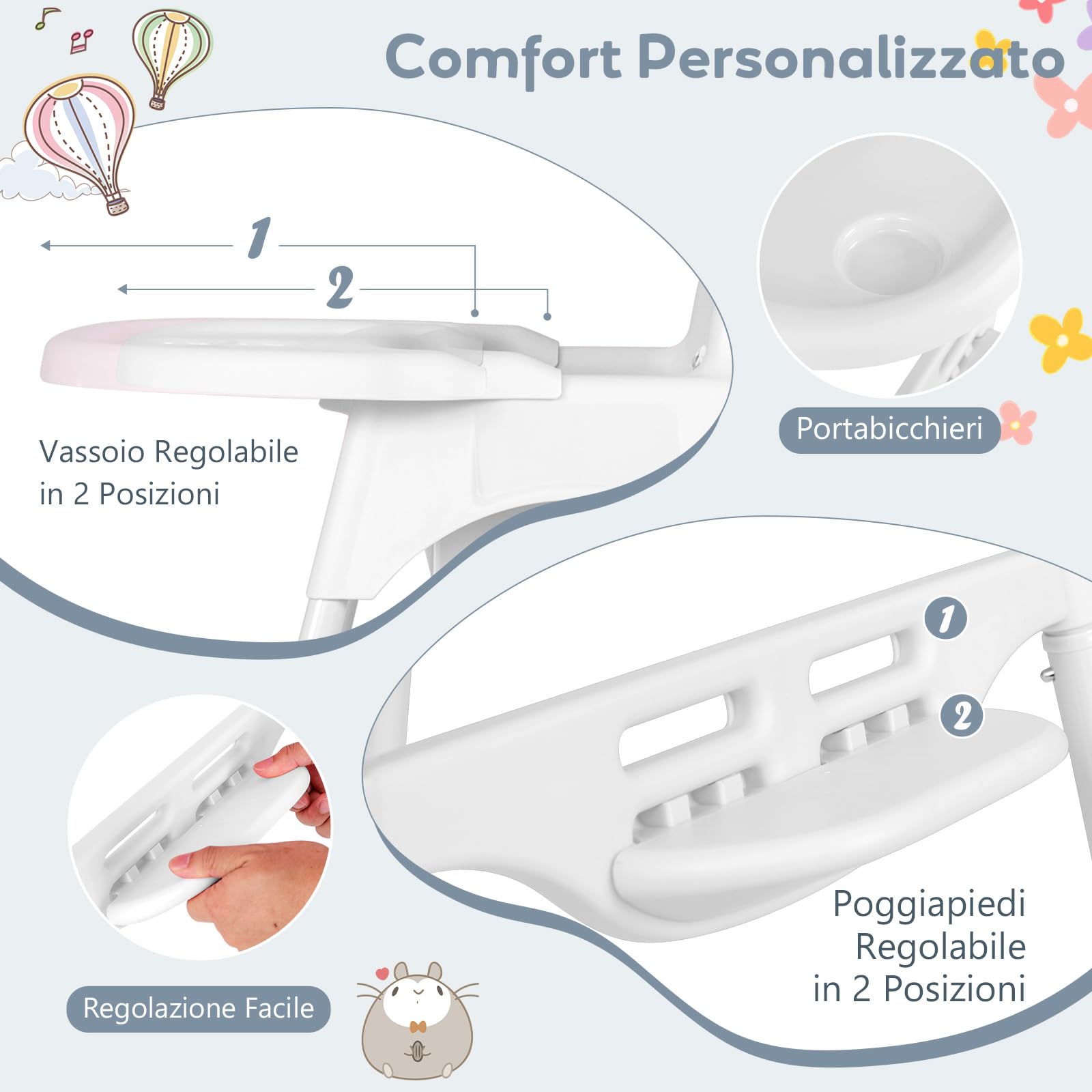 COSTWAY 4 in 1 Seggiolone per Bambini, con Vassoio Regolabile (Bianco) | Seggiolone Papa con Poggiapiedi, Sedia da Terra per Bambini 6-36 Mesi