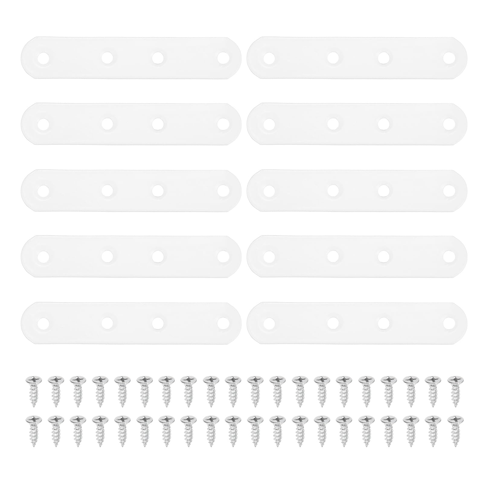 sourcing map 10Pcs Iron Straight Brace, 95x18mm Flat Repair Plates Flat Straight Brace Brackets Mending Plate Connector Joining Bracket with Screws for Wooden Furniture Joint, White