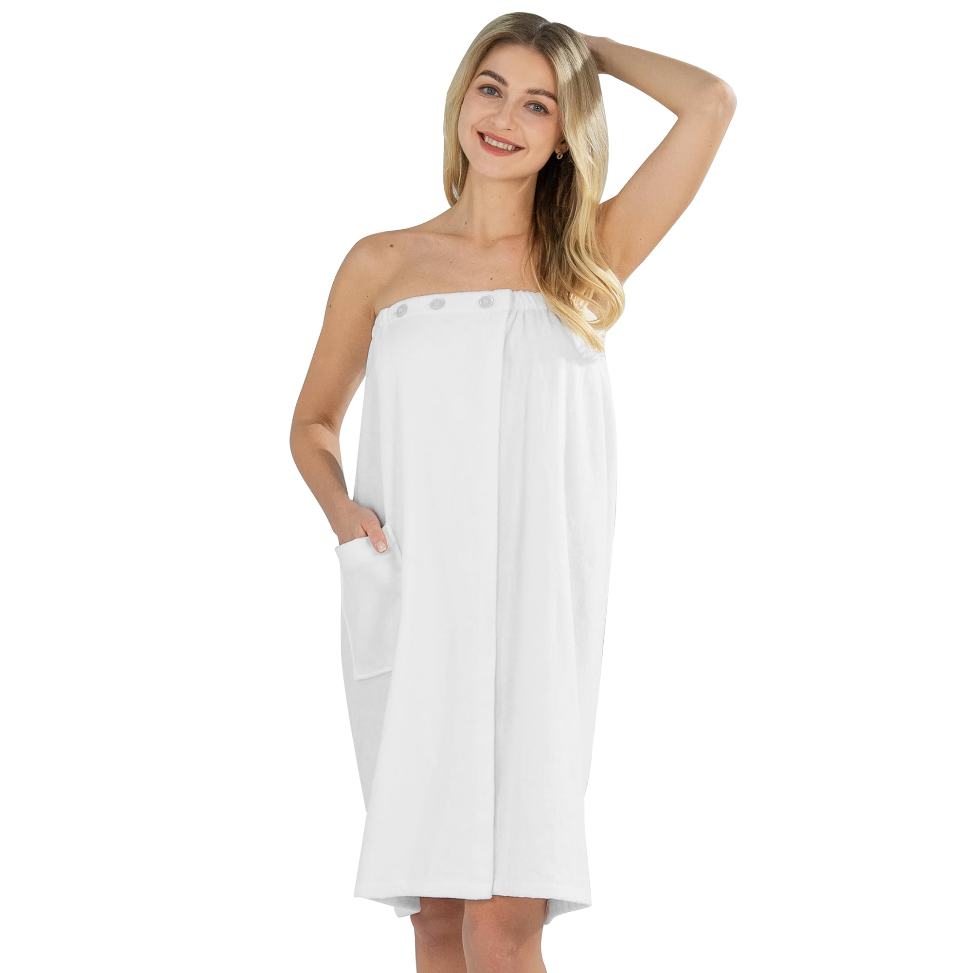 Winthome Kilt da Sauna Donna 100% Cotone, Asciugamano Sauna Donna Morbido e Confortevole, Altamente Assorbente, Regolabile con Bottoni, Accappatoio per Sauna Doccia Spiaggia Piscina (Bianco, 80x145cm)