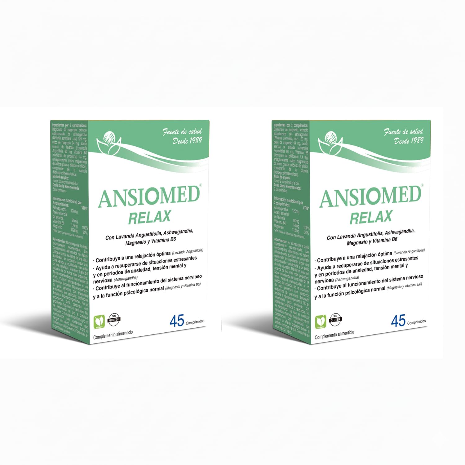 Ansiomed Relax 45 Comprimidos - Pack de 2 Unidades - Ayuda a la Relajación Diaria en Periodos de Estrés - con Lavanda, Ashwagandha, Magnesio y Vitamina B6