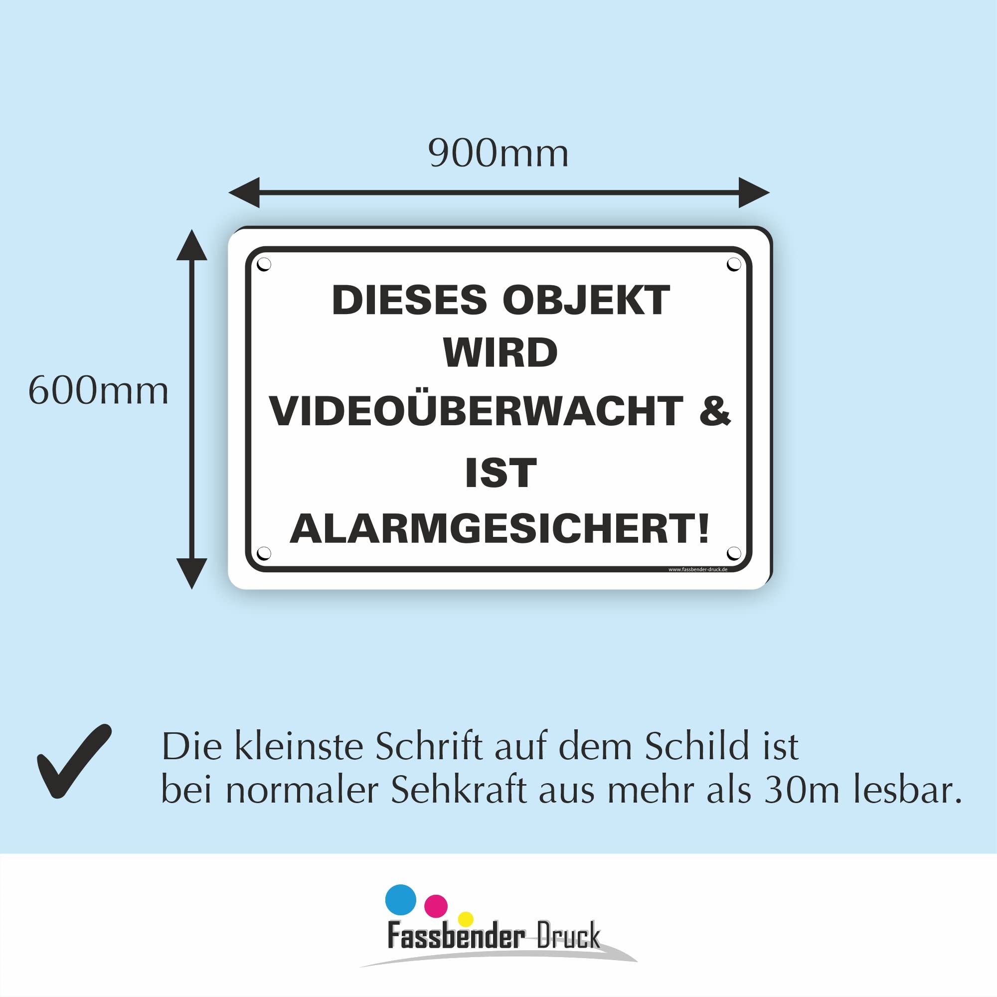 OBJEKT VIDEOÜBERWACHT vorgebohrtes Schild zum Markieren eines videoüberwachten Bereiches - Videoüberwachungsschild mit Bohrlöchern - (90x60cm SCHILD)