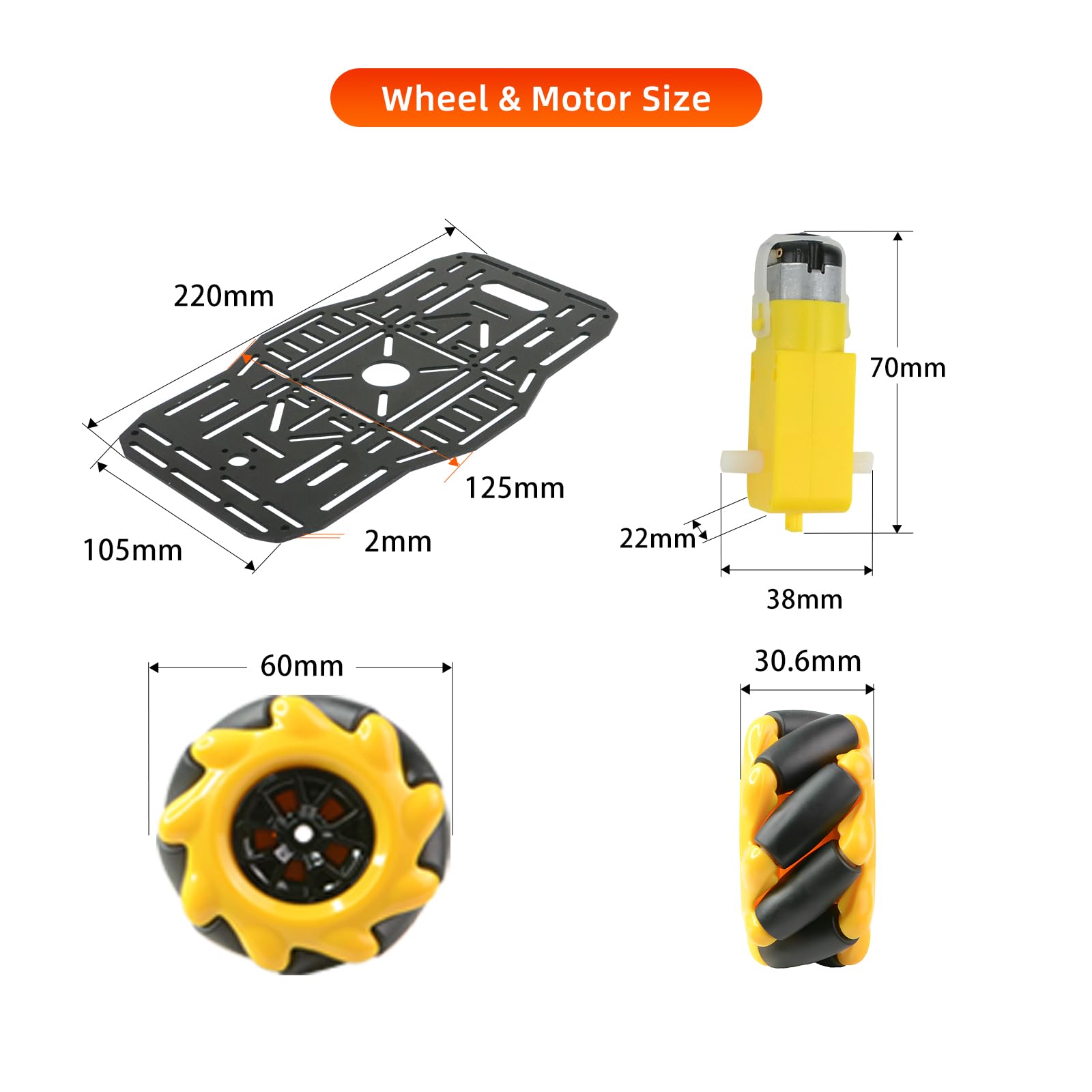 Mecanum Kit de châssis de voiture robot roue, plate-forme mobile omnidirectionnelle avec 4 moteurs TT et cadre en alliage d'aluminium pour Arduino Raspberry Pi projets STEM DIY