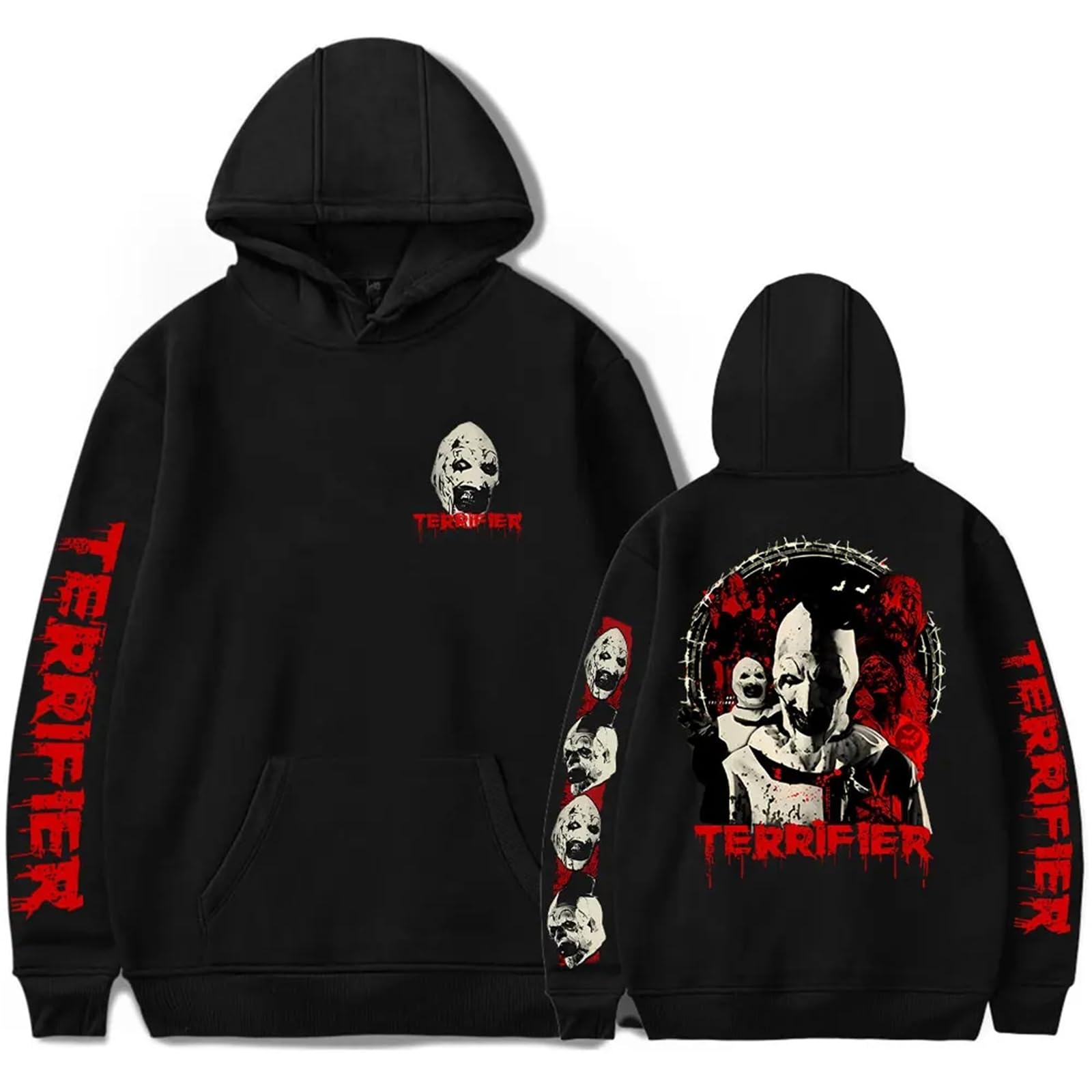 OUHZNUX Unisex Hoodie Terrifier Killl Hoodie Horror Movie Merchandise Print Halloween Streetwear Winter Fashion Fun Casual Sweatshirt XS-3XL