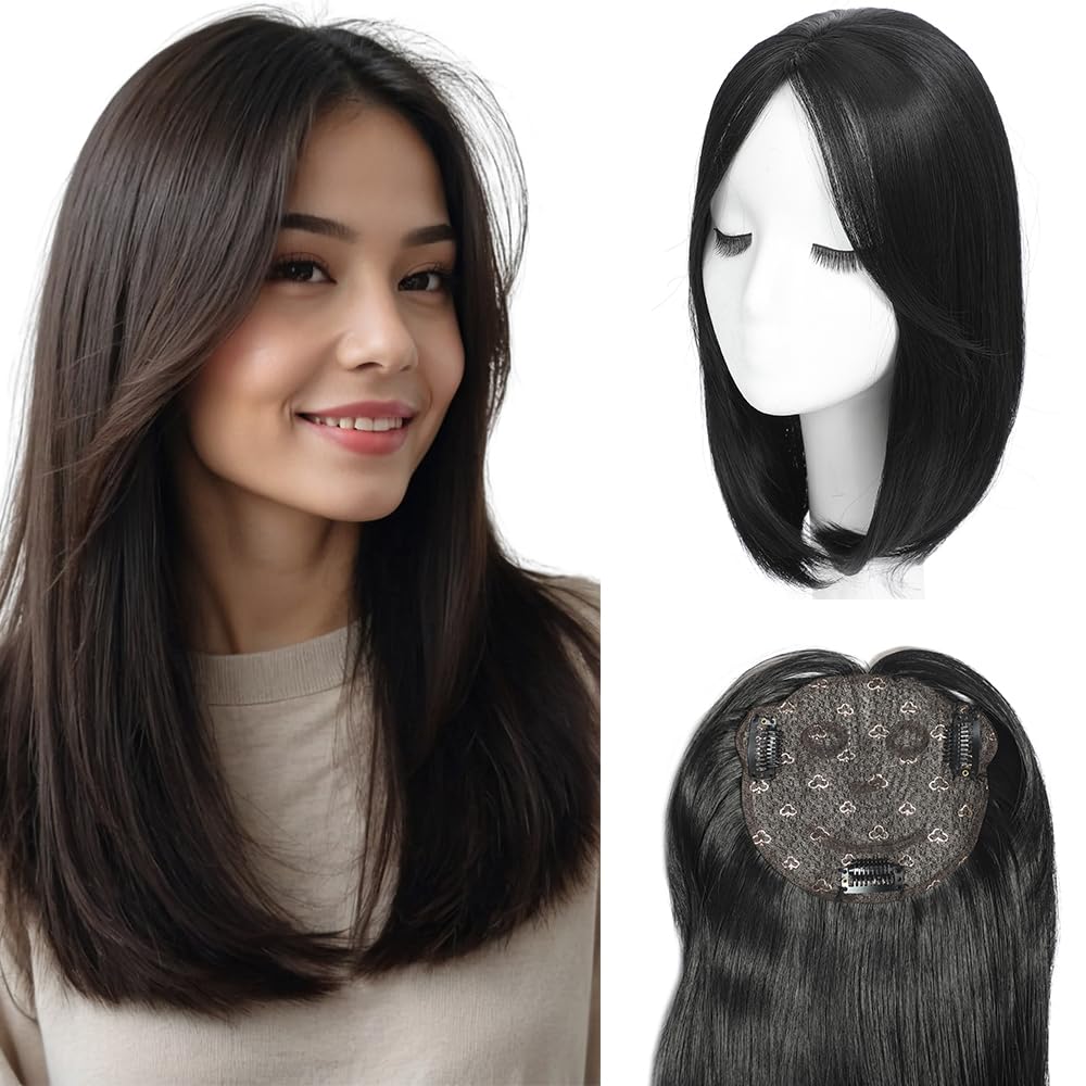 Hair Toppers for Women with Thinning Hair Toppers 360° 3D Hair Pieces for Women Smiling Style Leads Fashion (Natural Black)