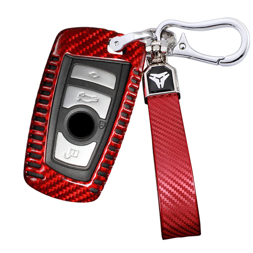 ontto Kohlefaser Autoschlüssel Hülle Cover Passt für BMW 1er 2er 3er 4er 5er 6er F10 F12 F20 F25 F30 X3 X4 M3 M4 M5 3GT 5GT Schutzhülle Schlüsselcover Schlüsselanhänger schlüsseletui-Rot (Entlüftung)