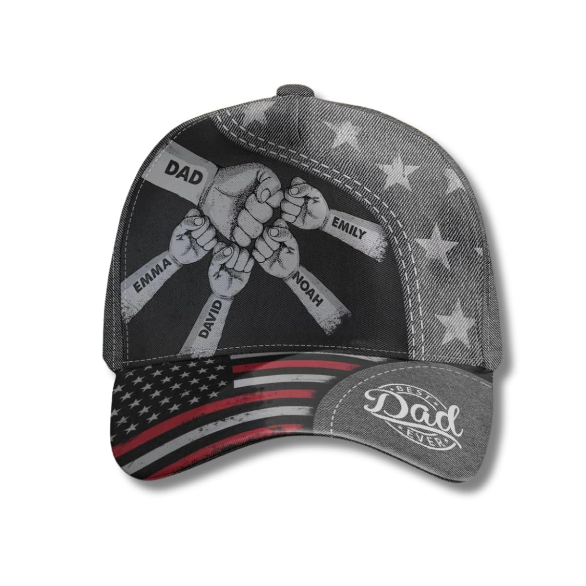 Personalized Fist Bump Daddy Classic Cap, Father's Day Dad Gift, Customized Hat for Grandpa, Hat for Husband, Dad and Kid Name Cap, Fist Bump Dad Hats with Kids Name Black