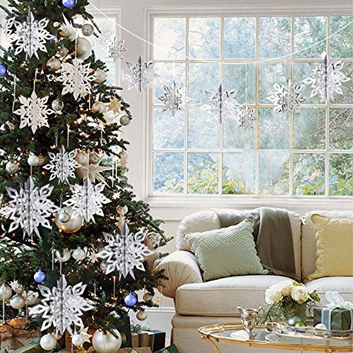Image of Snowflake Decorations, Paper Christmas Hanging Decor Indoor, Silver, 14-Pc