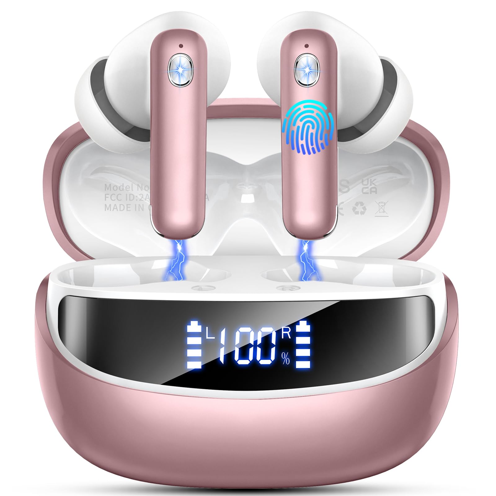 Nerunsa Bluetooth Kopfhörer, Kopfhörer Kabellos Bluetooth In Ear Kopfhörer mit ENC Noise Cancelling Mic, Deep Pink