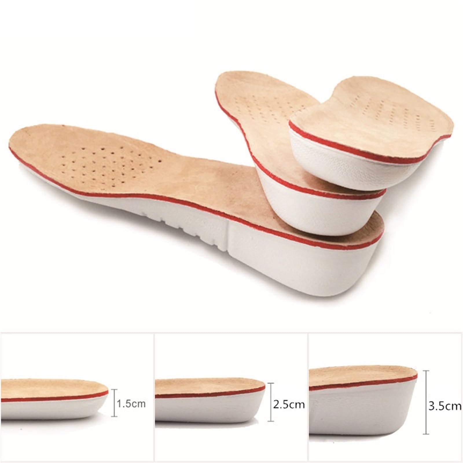 Plantillas Altura Hombre Plantillas de cuero for aumentar la altura, almohadillas for zapatos, for el cuidado los pies(35mm height,S 225mm to 260mm)