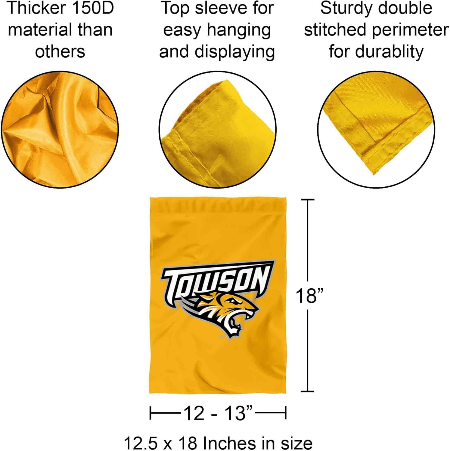 Towson Tigers Gold Garden Flag Double Sided Banner - Image 3