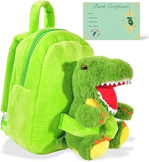 Pet Plush Dinosaur Stuffed Animal Backpack for Boys & Girls 3 - 4 - 5 Years Old w/ Removable T Rex Plush Toy - Backpack Dinosaur - Dinosaur Toys for Kids 3-5 w/ Dino Plushie Kid Animal Backpack (Green