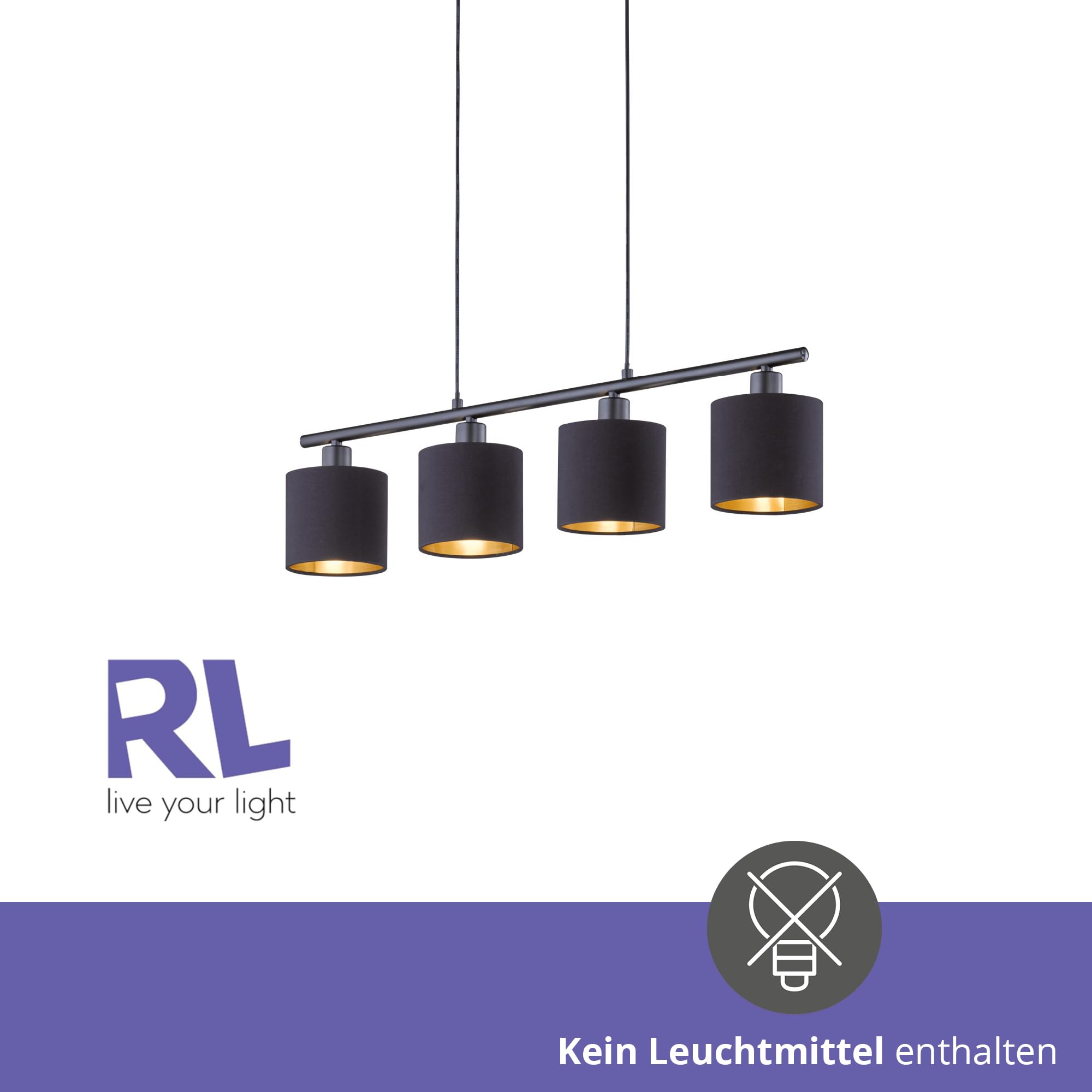 Reality TOMMY R30334079 Suspension, Métal Noir Mat, Abat-jour en Tissu, Noir