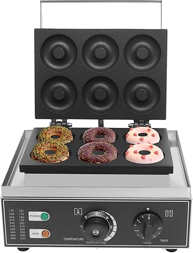 LYNICESHOP Máquina eléctrica de donas, eléctrica antiadherente de 6 rejillas, donuts, pastelería, máquina de calefacción de doble cara para cocina