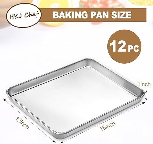 Miniatura 2 de Juego de 12 bandejas para hornear, antiadherentes, de acero inoxidable, bandeja para hornear y bandeja para horno, tamaño 16 x 12 x 1 pulgada, no
