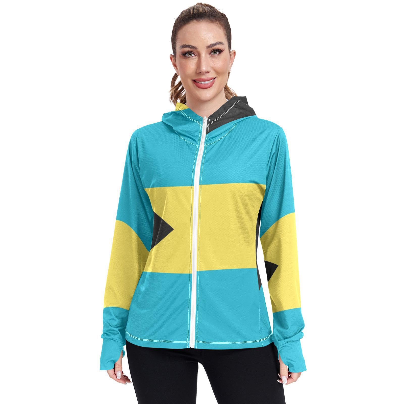 The Bahamas Flag Womens UPF 50+ Sun Protection Hoodie Jacket Lightweight Long Sleeve Sun Shirt with Pocket Multicoloured