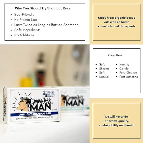 Miniatura 5 de Grown Ass Man Co. - Barra de champú sólida 3 en 1 gel de lavado para cabello, barba y cuerpo, sin plástico y ecológico, limpieza natural y orgánica