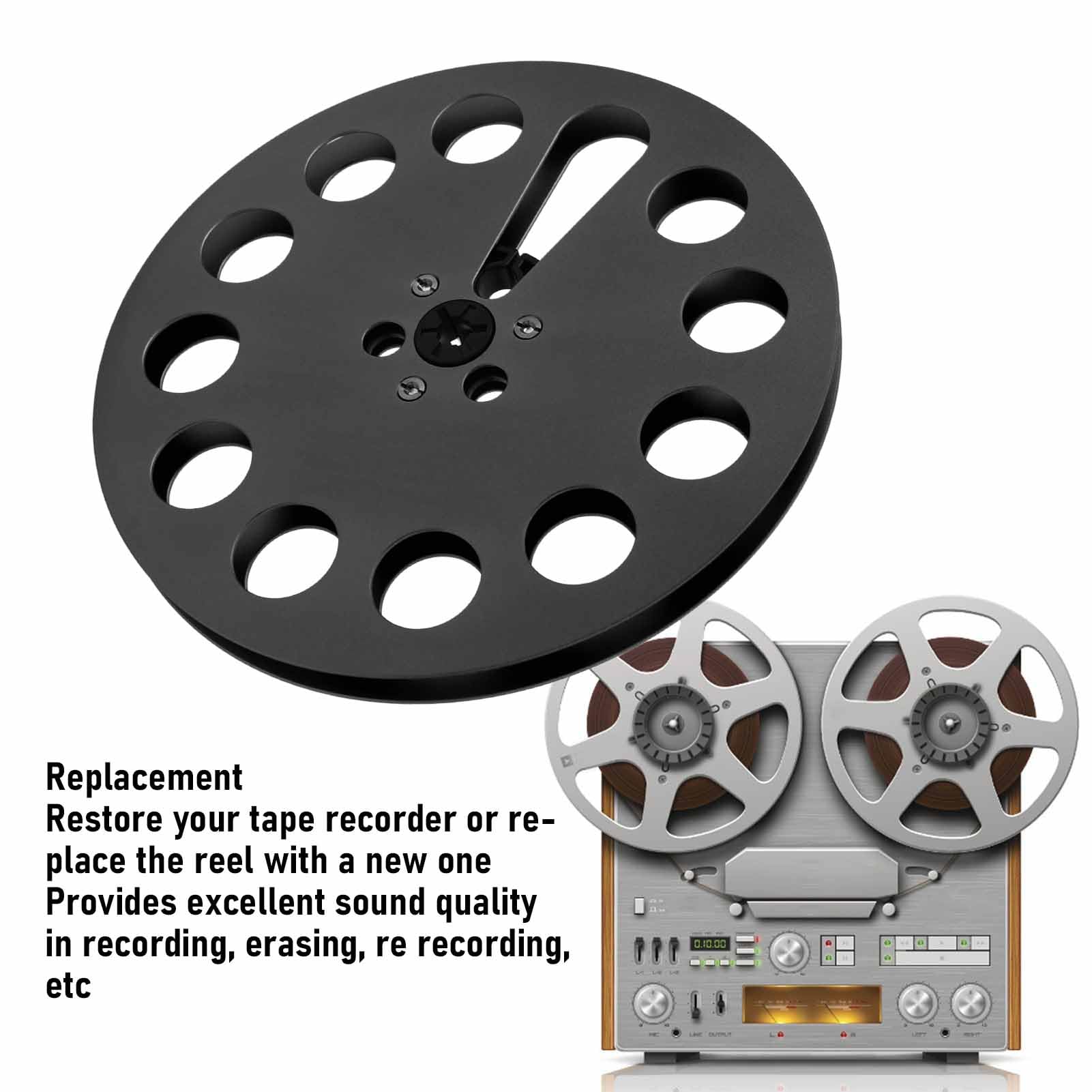 Leere Bandspule, 7 Zoll Leere Aufwickelspule für 1/4-Zoll-Band, Universelle, Hochfeste Offene Aufwickelspule aus Aluminiumlegierung (Black)