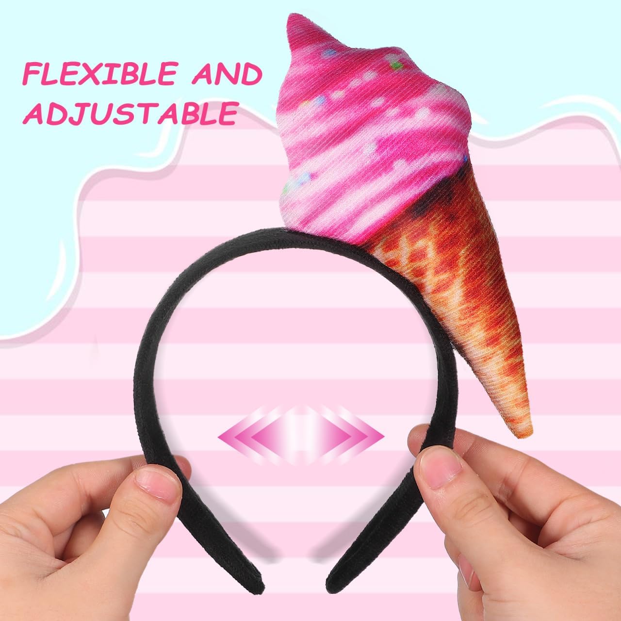 Veemoon Cute Headband, 2pcs Ice Cream Headband Fun Simulation Ice Cream Cone Hat Headpiece for Halloween, Dessert Party Costume, Food Vendor Costume