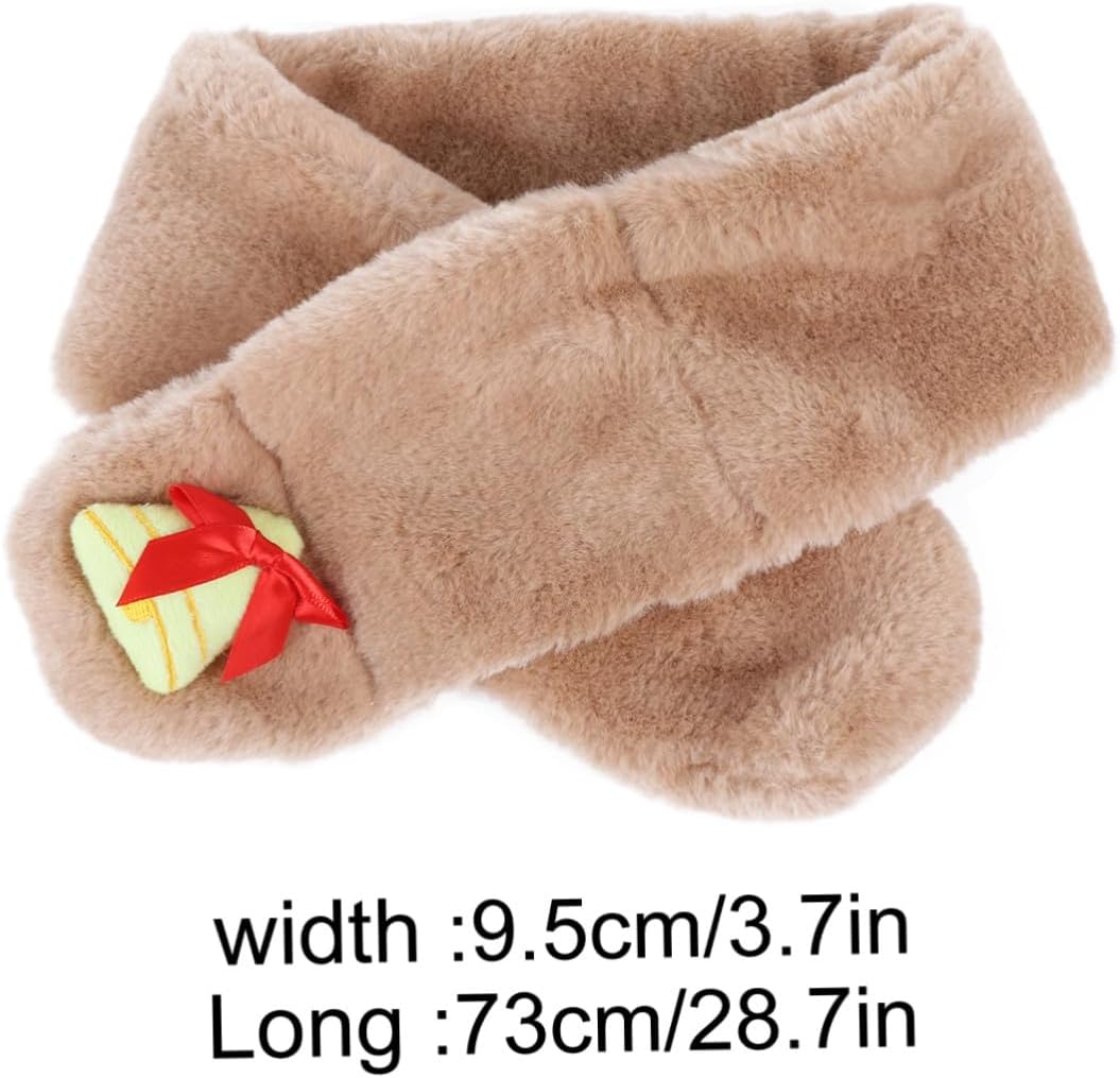 Yardwe Winter Plush Scarf with Bell, Christmas Neck Warmer, Soft Khaki Cross Plush Scarf for Boys, Warm Winter Accessories for Outdoor Use