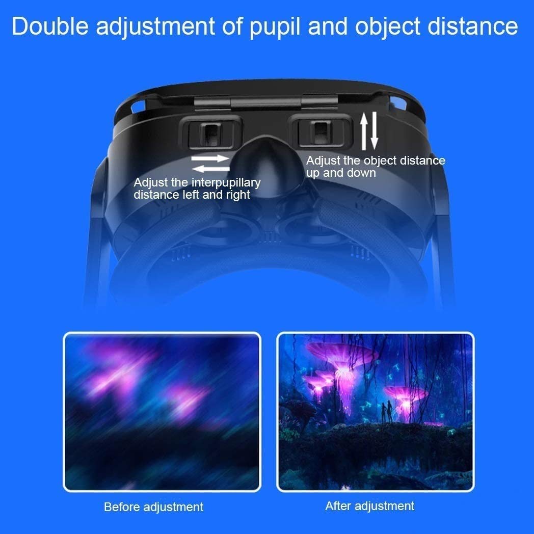 VR Realidad virtual auricular VR 3D Luz azul de gafas HD Lente VR Set incluido incluido de las gafas de realidad virtual 3D, controlador, ajustable VR Gafas - Compatible con iOS y Android con Ga