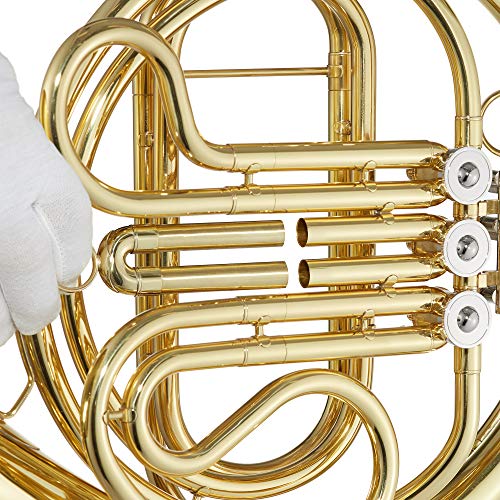 Ashthorpe Single F French Horn with Gold Lacquer Finish - Includes Case, Mouthpiece, Gloves, Cleaning Cloth and Piston Oil